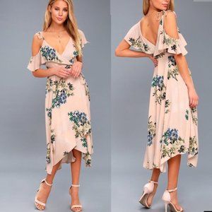 Anthropologie Astr Pink Floral Wrap Midi Dress S